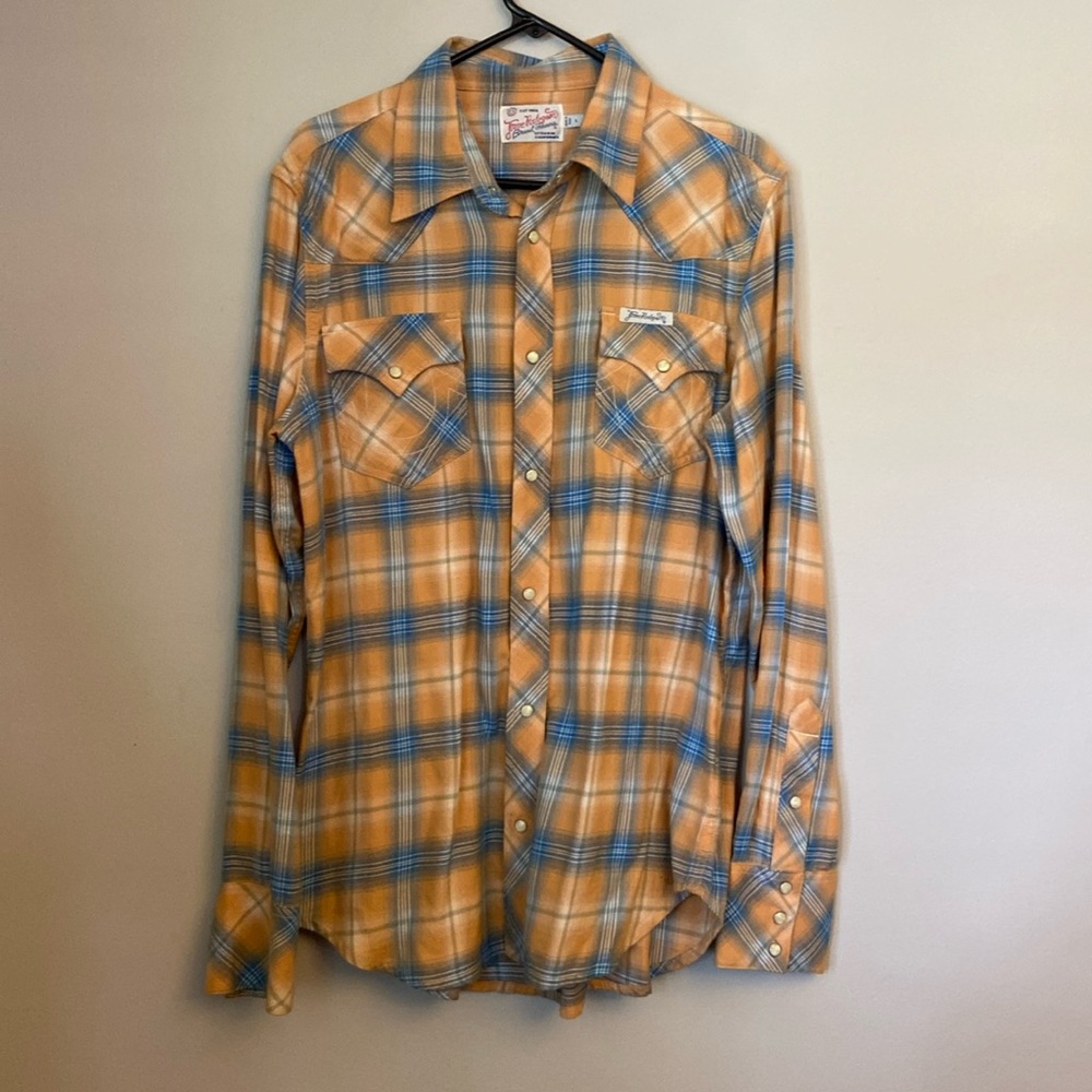 True Religion Plaid Long Sleeve Snap Button Up Flannel Shirt men’s size Large